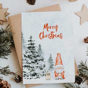 Christmas Card with Gnom in Watercolor (Digital Download)