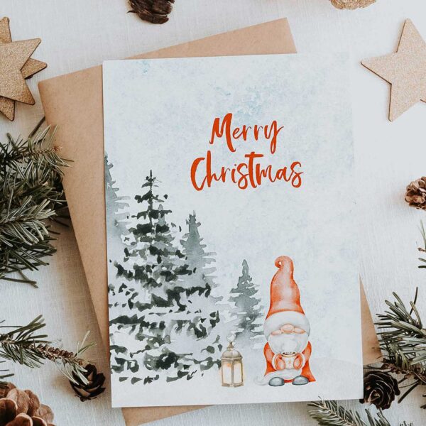 Christmas Card with Gnom in Watercolor (Digital Download)