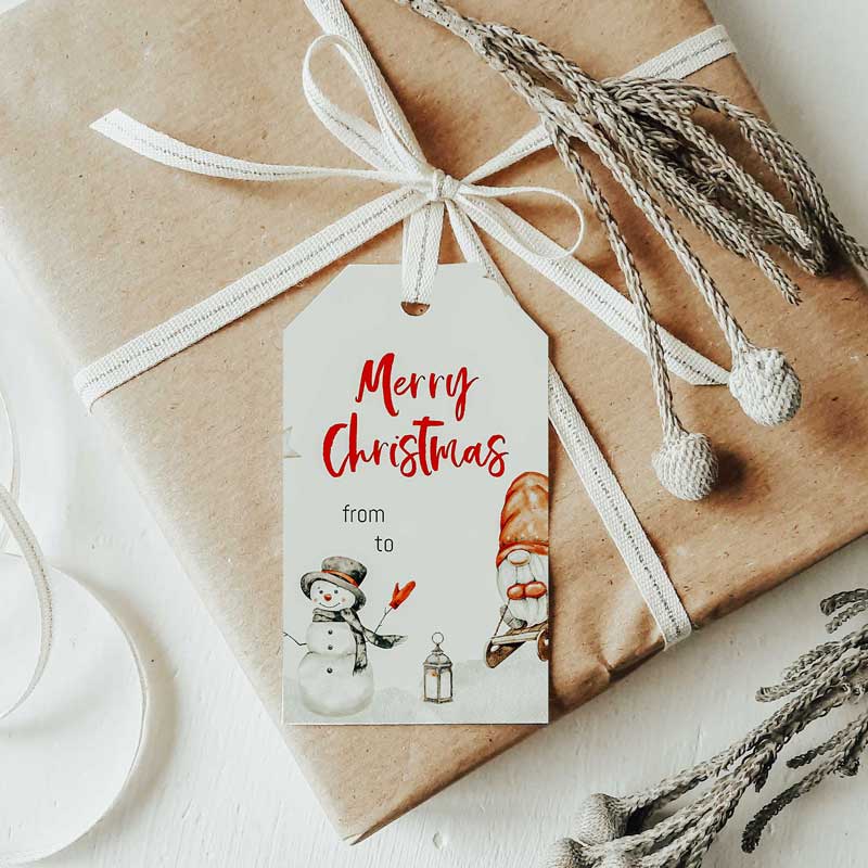 Gift Tags for Christmas Gifts in Watercolor with Gnome (Digital Download)