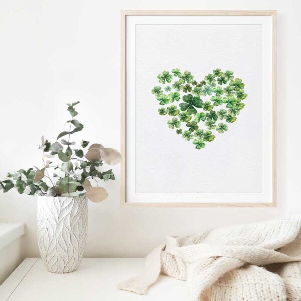 St. Patrick's Day Heart-Shaped Shamrock Wall Art - Instant Download - Image 2