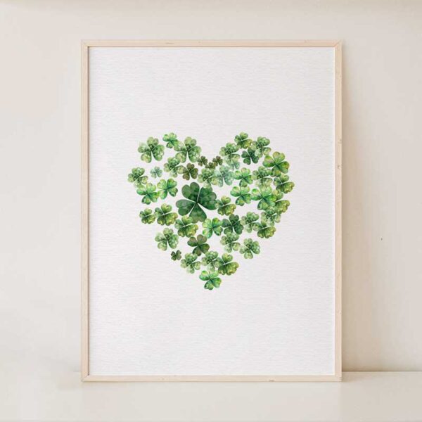 St. Patrick's Day Heart-Shaped Shamrock Wall Art - Instant Download - Image 3