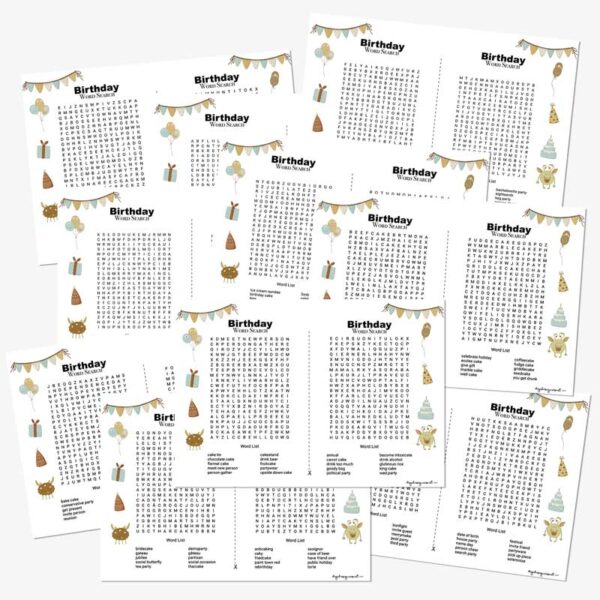 Birthday Word Search Bundle: 20 Fun Puzzles for Every Celebration!