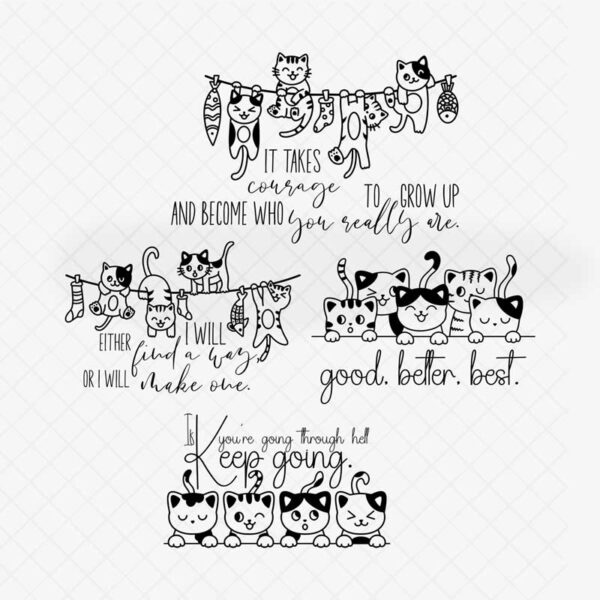 Motivational Quotes with Cat Illustrations SVG Bundle - 4 Inspirational Designs