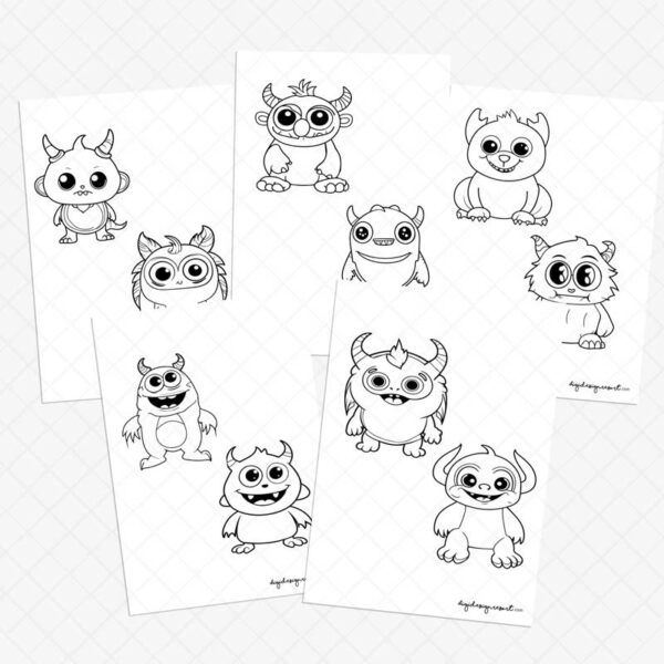 Cute Printable Monster Coloring Pages - Set of 5