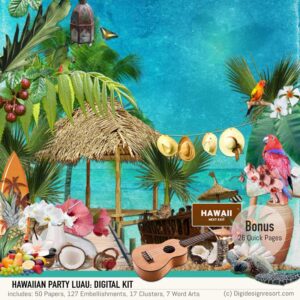 Digital Graphic Set Hawaiian Party Luau