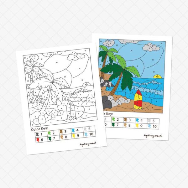 Beach Scene Color by Numbers Printable