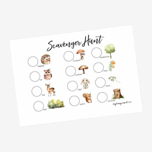Forest Scavenger Hunt PDF with Cute Watercolor Elements