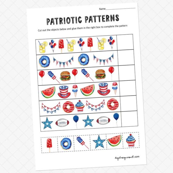 Patriotic Pattern PDF with Cute Watercolor Elements