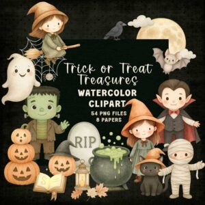 Trick or Treat Treasures – Watercolour Halloween Clipart Set