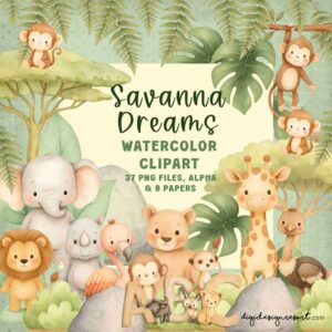 Savanna Dreams Watercolour Safari Clipart Set
