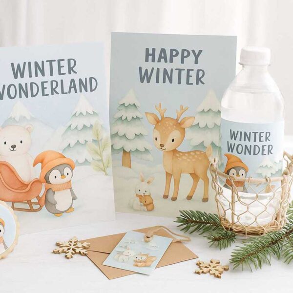Winter Wonderland Watercolour Clipart Set – Cute Winter Animals, Kids & Snowy Elements - Image 4