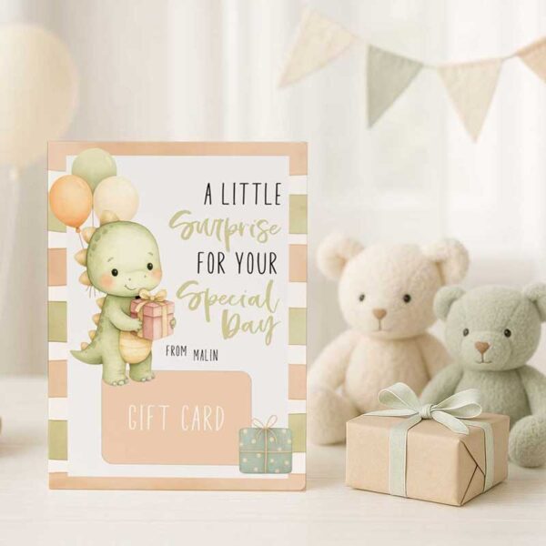 Printable Birthday Gift Card Holder for Kids – Dinosaur Theme – Editable with Corjl