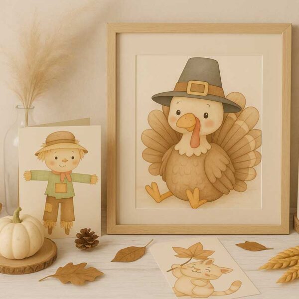 Turkey Time Watercolour Clipart – Cute Thanksgiving Set for Classroom Projects & Printables - Image 3