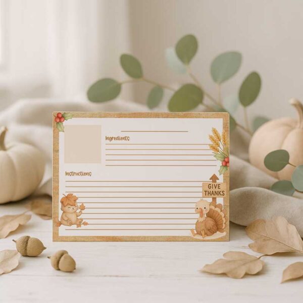 Thanksgiving Turkey Time Recipe Cards – Printable Autumn Recipe Templates - Image 2
