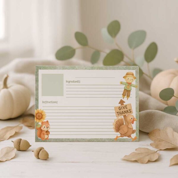 Thanksgiving Turkey Time Recipe Cards – Printable Autumn Recipe Templates - Image 3