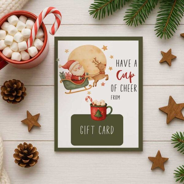 Printable Christmas Gift Card Holder – “Cup of Cheer” Santa & Cocoa Design – Editable with Corjl – Instant Download - Image 2
