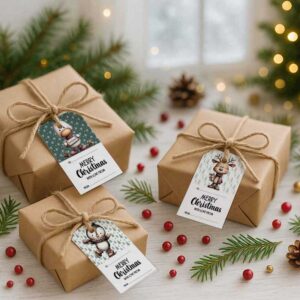 Merry Christmas Gift Tags Printable – Cute Holiday Tags with Animals, 2x3.5 inch