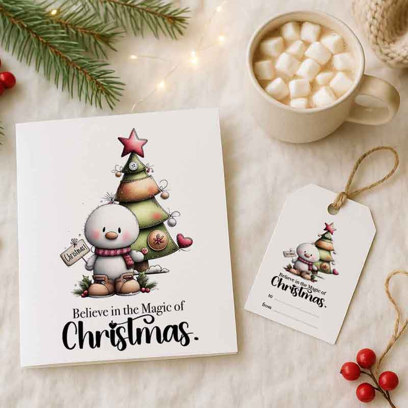 Believe in the Magic of Christmas – Printable Christmas Card & Gift Tags Set (Letter Size, Folded Card + 10 Tags)
