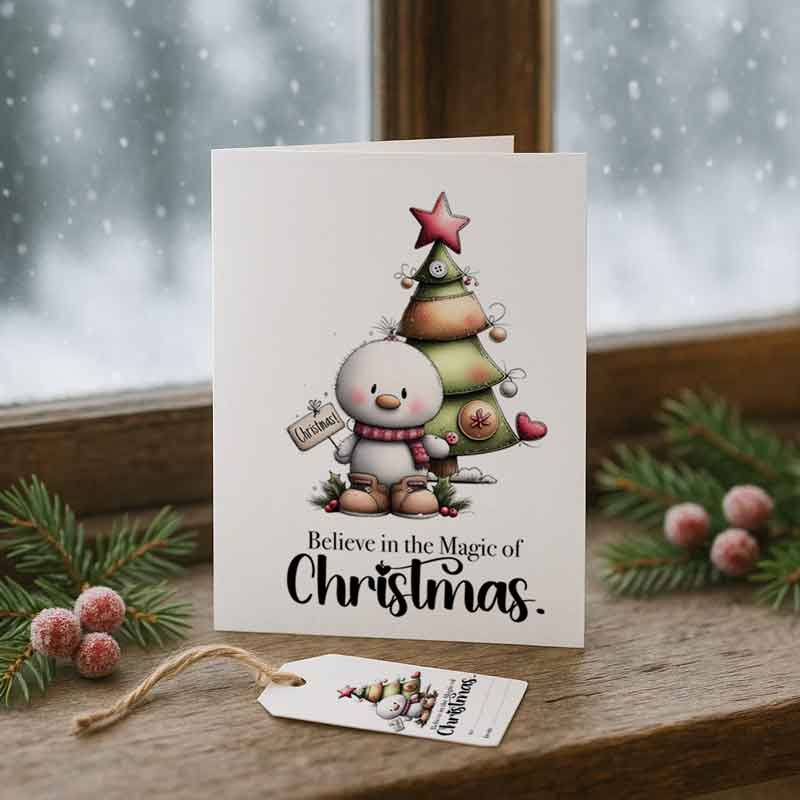 Believe in the Magic of Christmas – Printable Christmas Card & Gift Tags Set (Letter Size, Folded Card + 10 Tags)
