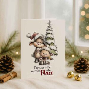 Together is the Merriest Place to Be – Printable Christmas Card, Cozy Winter Friends Holiday Card (A4, Folded)